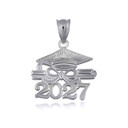 White Gold Class Of 2027 Graduation Cap & Diploma Infinity Ribbon Pendant