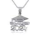 .925 Sterling Silver Class Of 2024 Graduation Cap & Diploma Infinity Ribbon Pendant Necklace