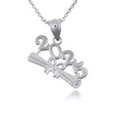 .925 Sterling Silver Class Of 2025 Graduation Diploma Infinity Ribbon Pendant Necklace