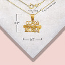 Gold Class Of 2024 Graduation Diploma Pendant Necklace with measurements