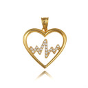 Yellow Gold Diamond Heartbeat Pulse Lifeline Pendant