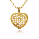 Yellow Gold Hearts Inside Heart Pendant Necklace