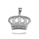 White Gold Royal Queen Crown Fluer De Lis Victorian Pendant