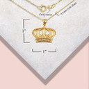 Yellow Gold Royal Queen Crown Fluer De Lis Victorian Pendant Necklace with measurements