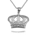 .925 Sterling Silver Royal Queen Crown Fluer De Lis Victorian Pendant Necklace