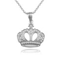 White Gold Royal Princess CZ Heart Crown Pendant Necklace