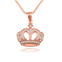 Rose Gold Royal Princess CZ Heart Crown Pendant Necklace