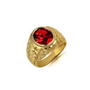 Yellow Gold Oval Gemstone Garnet Ribbed Nugget Men's Ring