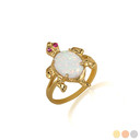 Yellow Gold Opal Gemstone & Red CZ Sea Turtle Ring