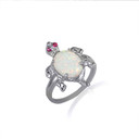 .925 Sterling Silver Opal Gemstone & Red CZ Sea Turtle Ring