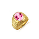 Gold Oval Pink Gemstone Ribbed Nugget Ring