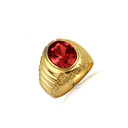 Gold Oval Garnet Gemstone Ribbed Nugget Ring