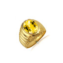 Gold Oval Citrine Gemstone Ribbed Nugget Ring