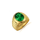 Gold Oval Emerald Gemstone Ribbed Nugget Ring