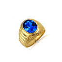 Gold Oval Sapphire Gemstone Ribbed Nugget Ring