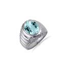 .925 Sterling Silver Oval Aqua Gemstone Ribbed Nugget Ring