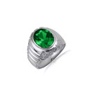 .925 Sterling Silver Oval Emerald Gemstone Ribbed Nugget Ring