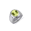 .925 Sterling Silver Oval Peridot Gemstone Ribbed Nugget Ring