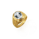Gold Oval Clear CZ Gemstone Striped Nugget Men's Ring