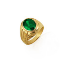 Gold Oval Emerald Gemstone Striped Nugget Men's Ring