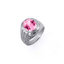 .925 Sterling Silver Oval Pink CZ Gemstone Striped Nugget Men's Ring