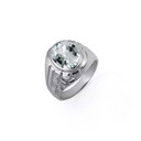 .925 Sterling Silver Oval Clear CZ Gemstone Striped Nugget Men's Ring