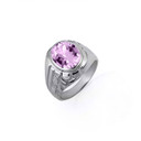 .925 Sterling Silver Oval Alexandrite Gemstone Striped Nugget Men's Ring