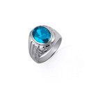 .925 Sterling Silver Oval Blue Topaz Gemstone Striped Nugget Men's Ring