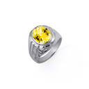 .925 Sterling Silver Oval Citrine Gemstone Striped Nugget Men's Ring