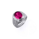 .925 Sterling Silver Oval Ruby Gemstone Striped Nugget Men's Ring