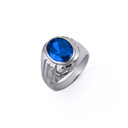 .925 Sterling Silver Oval Sapphire Gemstone Striped Nugget Men's Ring