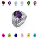 .925 Sterling Silver Oval Gemstone Striped Nugget Men's Ring