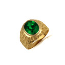 Gold Oval Gemstone Emerald Dragon Scales Nugget Ring