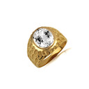 Gold Oval Gemstone Clear CZ Dragon Scales Nugget Ring