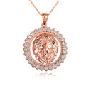 Rose Gold Lion Head CZ Circle Pendant Necklace