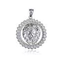 .925 Sterling Silver Lion Head CZ Circle Pendant