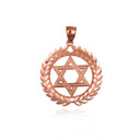 Rose Gold Jewish Star Of David Greek Laurel Wreath Circle Pendant