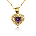 Gold Filigree Heart Cut Gemstone Pendant Necklace