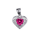 .925 Sterling Silver Filigree Heart Cut Ruby Gemstone Pendant