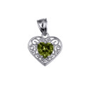 .925 Sterling Silver Filigree Heart Cut Peridot Gemstone Pendant