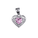 .925 Sterling Silver Filigree Heart Cut Alexandrite Gemstone Pendant