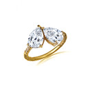 Yellow Gold Pear Cut Clear CZ Gemstone Toi Et Moi Diamond Roped Love Ring