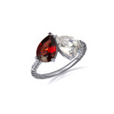 White Gold Pear Cut Garnet Gemstone Toi Et Moi Diamond Roped Love Ring