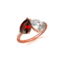 Rose Gold Pear Cut Garnet Gemstone Toi Et Moi Diamond Roped Love Ring