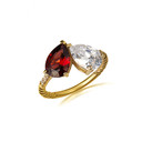 Yellow Gold Pear Cut Garnet Gemstone Toi Et Moi Diamond Roped Love Ring
