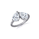 .925 Sterling Silver Pear Cut Clear CZ Gemstone Toi Et Moi CZ Roped Love Ring