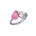 .925 Sterling Silver Pear Cut Pink CZ Gemstone Toi Et Moi CZ Roped Love Ring