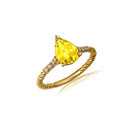 Yellow Gold Pear Cut Citrine Gemstone Diamond Roped Twist Ring