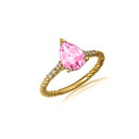 Yellow Gold Pear Cut Pink Gemstone Diamond Roped Twist Ring