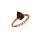 Rose Gold Pear Cut Garnet Gemstone Diamond Roped Twist Ring